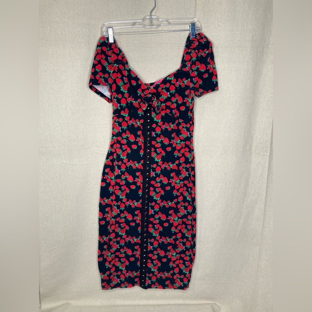 Betsey Johnson Strawberry Fields Stretch Dress In Black